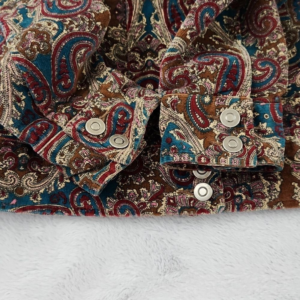 *Paisley Print Jacket Women’s Medium Brown Blue Button Front Stretch Blazer Boho - Picture 9 of 13